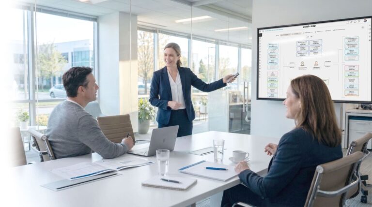 Business team reviewing growth charts and market strategy
